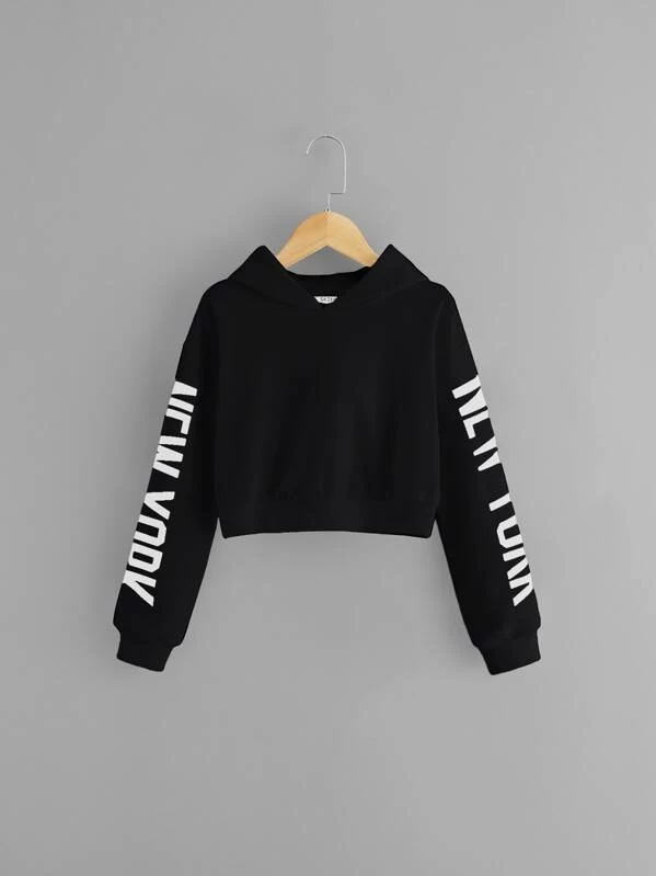 SHEIN Capucha corta de niñas con estampado de letra - JusticePty.com